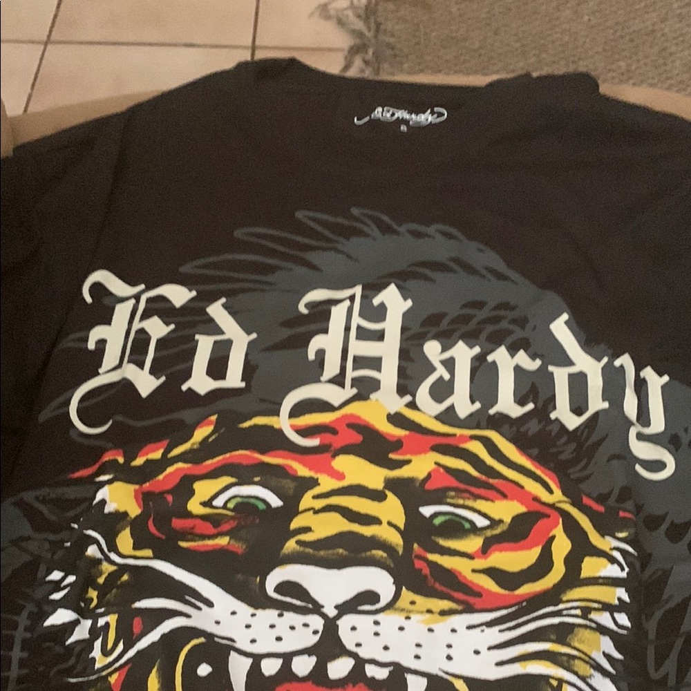 Ed Hardy Black and Yellow Short Sleeve Tee with Tiger Graphic